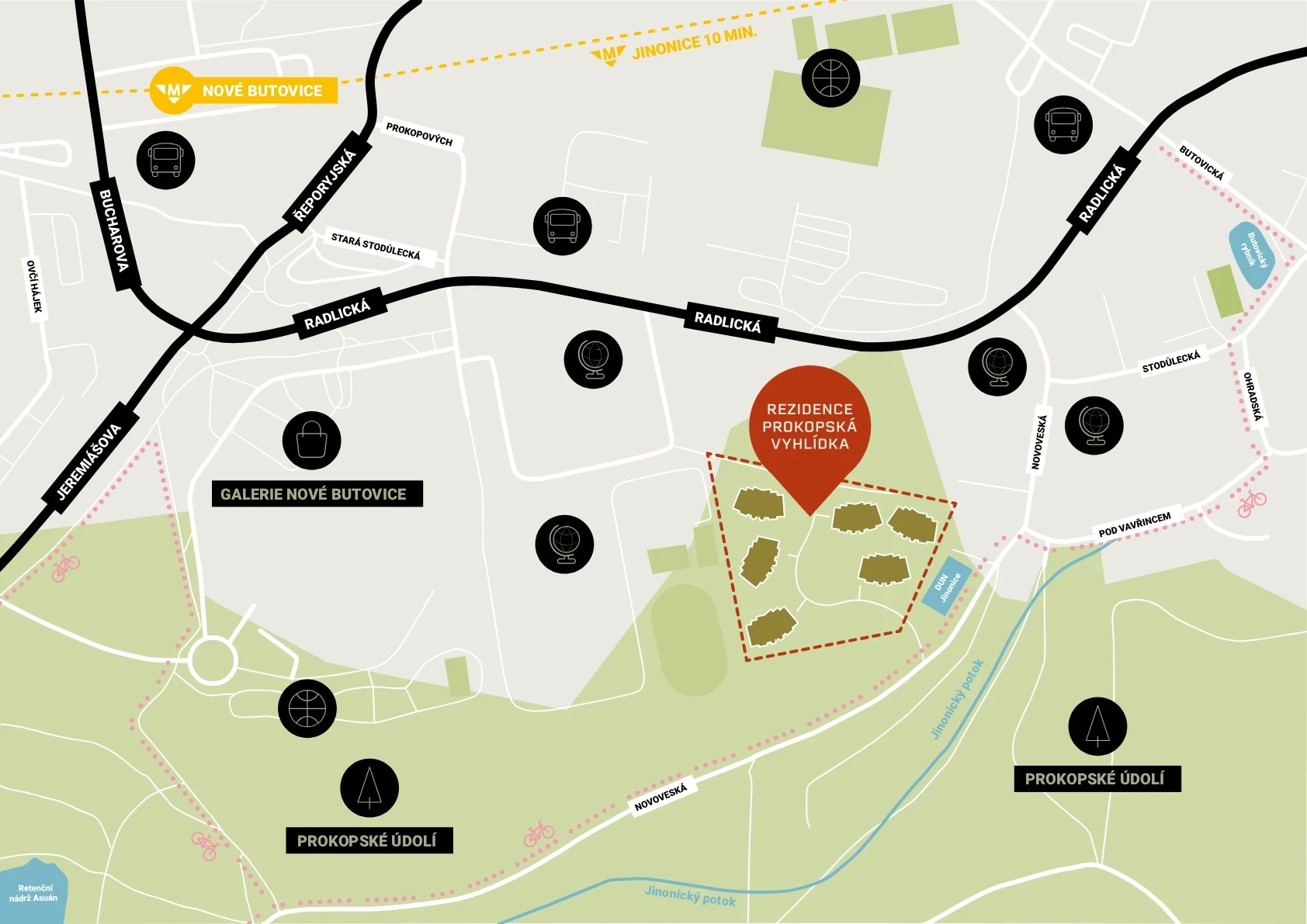 Mapa lokality Rezidence Prokopská vyhlídka u Prokopského údolí v Praze
